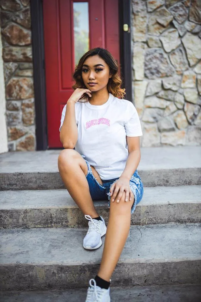 Pink Outline SA Curve | White Tee