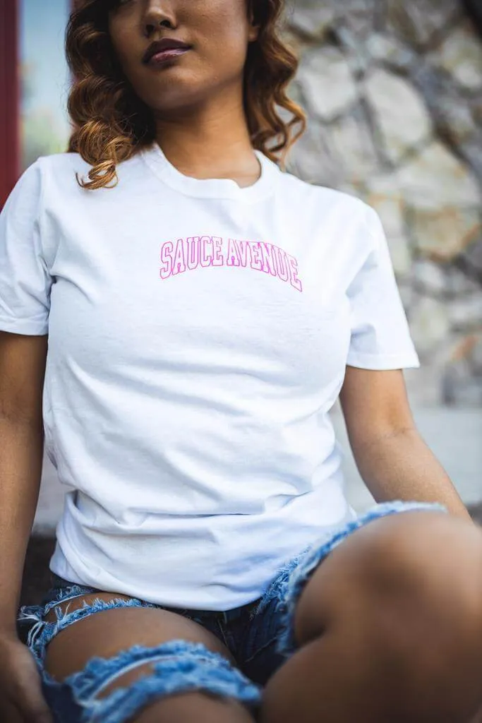 Pink Outline SA Curve | White Tee