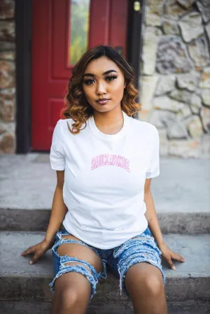 Pink Outline SA Curve | White Tee