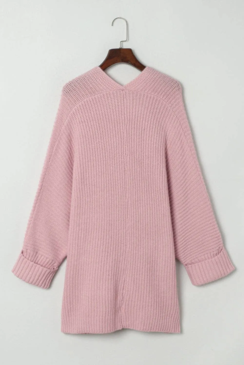 Pink Oversized Fold Over Sleeve Sweater Cardigan: Pink 65�rylic 35%Polyester