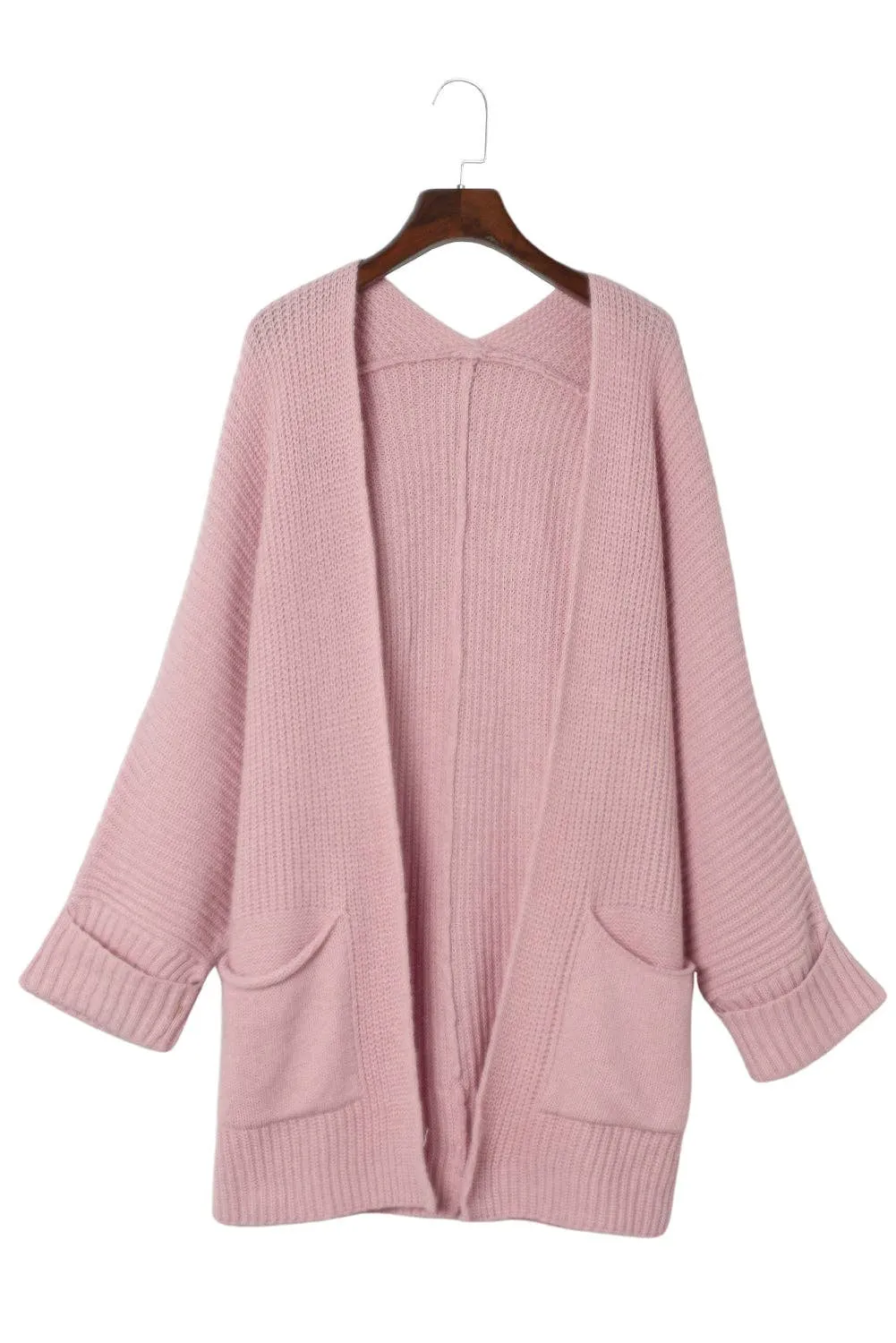 Pink Oversized Fold Over Sleeve Sweater Cardigan: Pink 65�rylic 35%Polyester