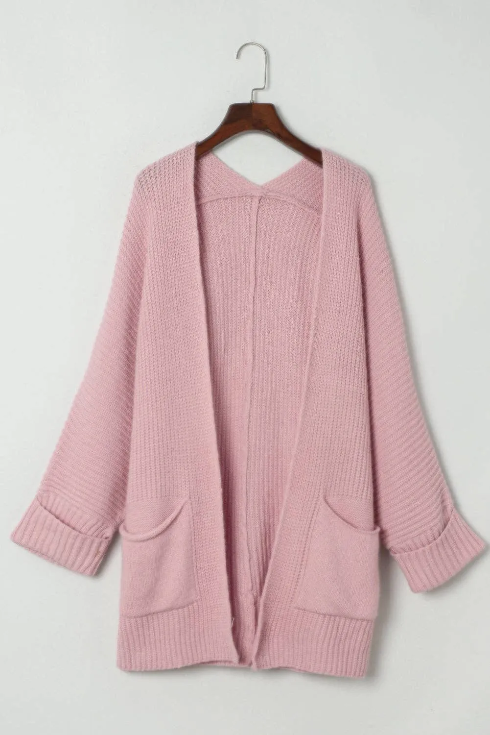 Pink Oversized Fold Over Sleeve Sweater Cardigan: Pink 65�rylic 35%Polyester