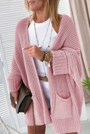 Pink Oversized Fold Over Sleeve Sweater Cardigan: Pink 65�rylic 35%Polyester