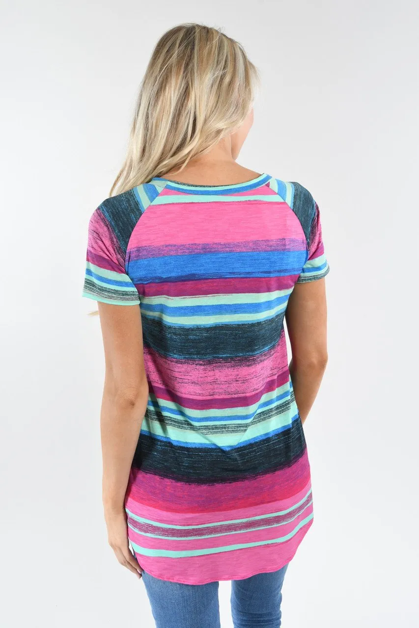 Pink Rainbow Striped Top