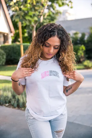 Pink/Black SA Outline Curve | White Tee