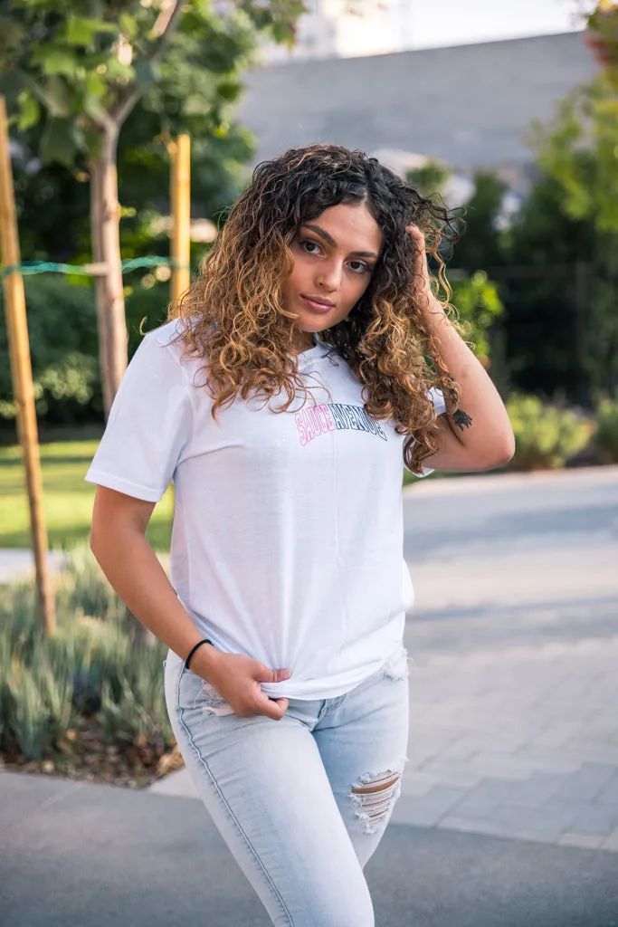 Pink/Black SA Outline Curve | White Tee