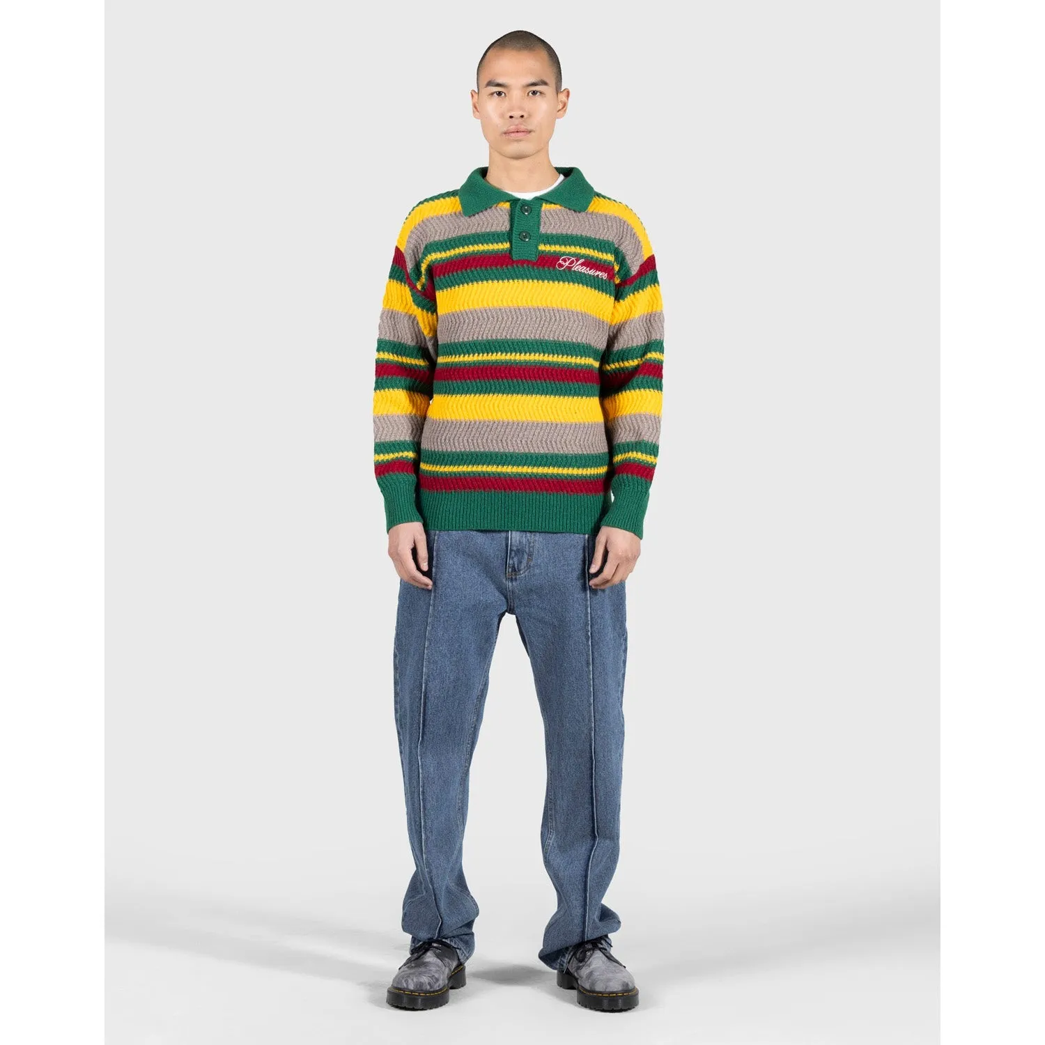 Pleasures Men Cooper Polo Sweater Green