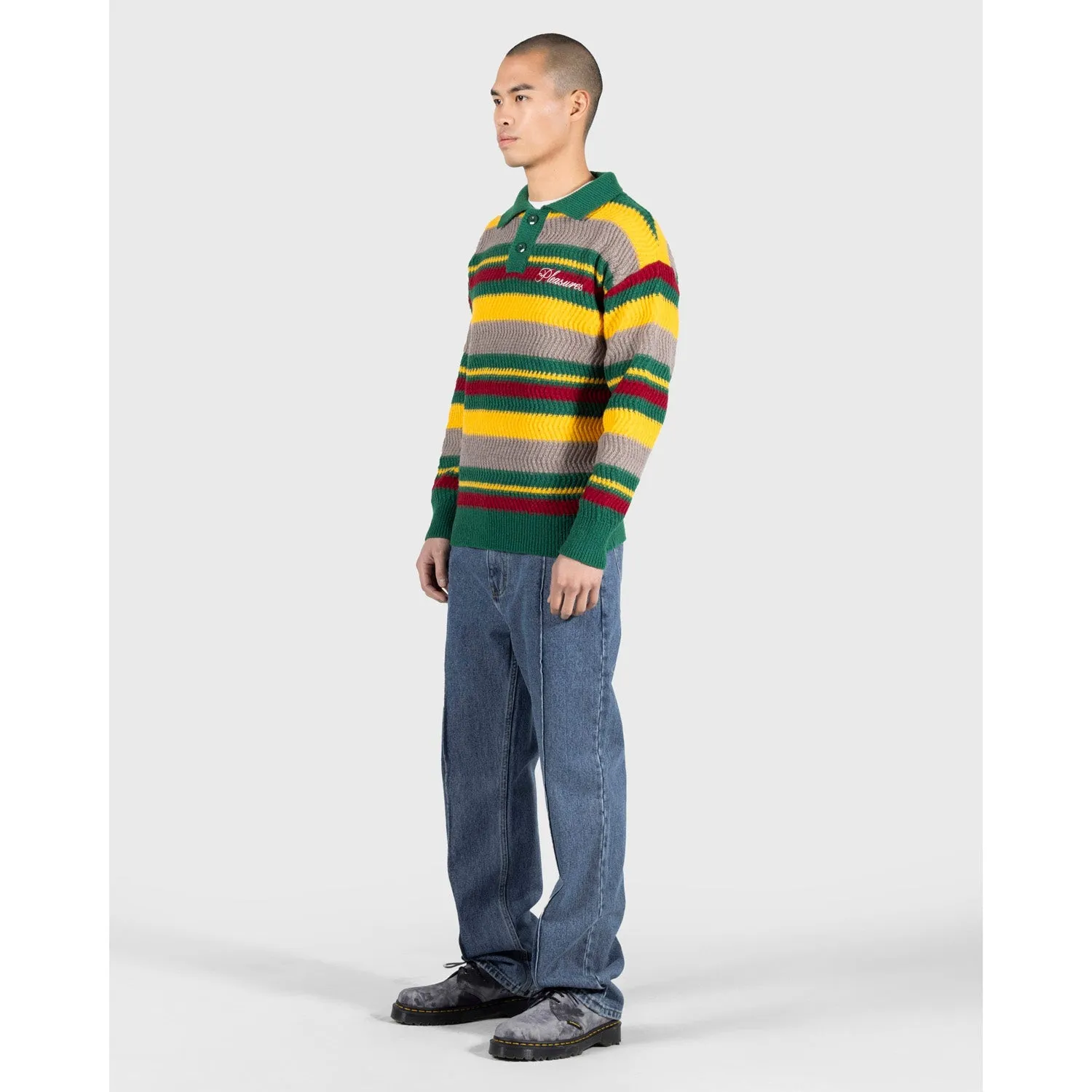 Pleasures Men Cooper Polo Sweater Green