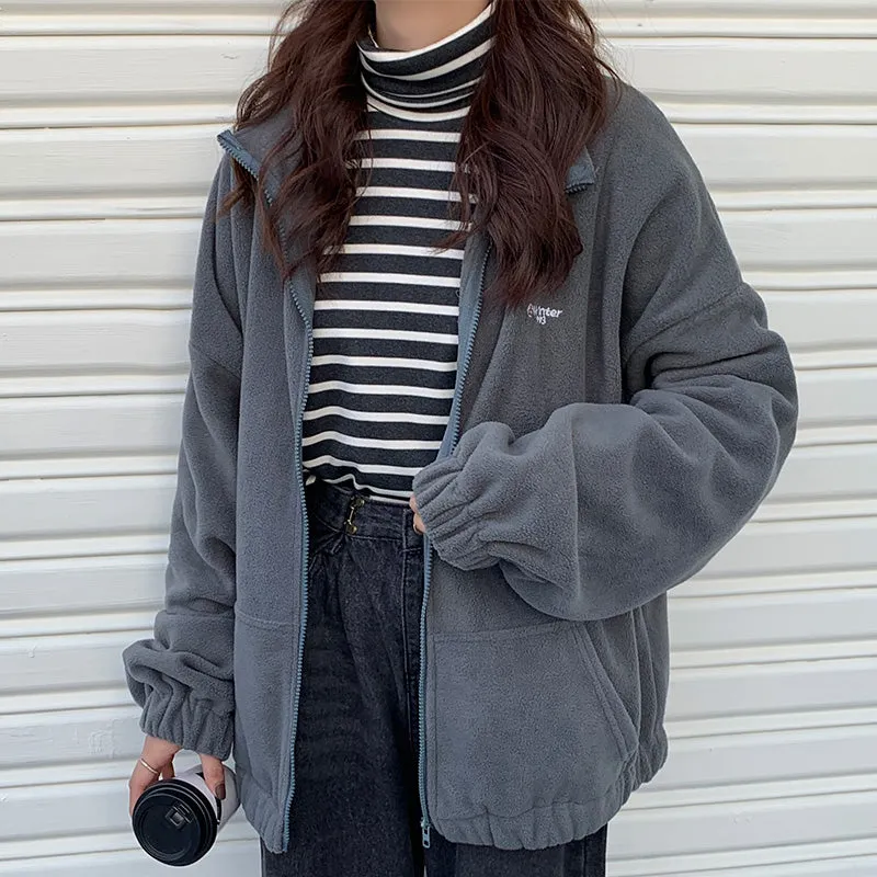 Plus Size Zip Up Winter Jacket Hoodie