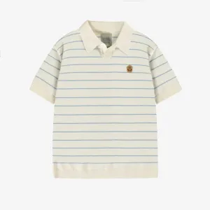 Polo-Neck Knit Striped T-shirt