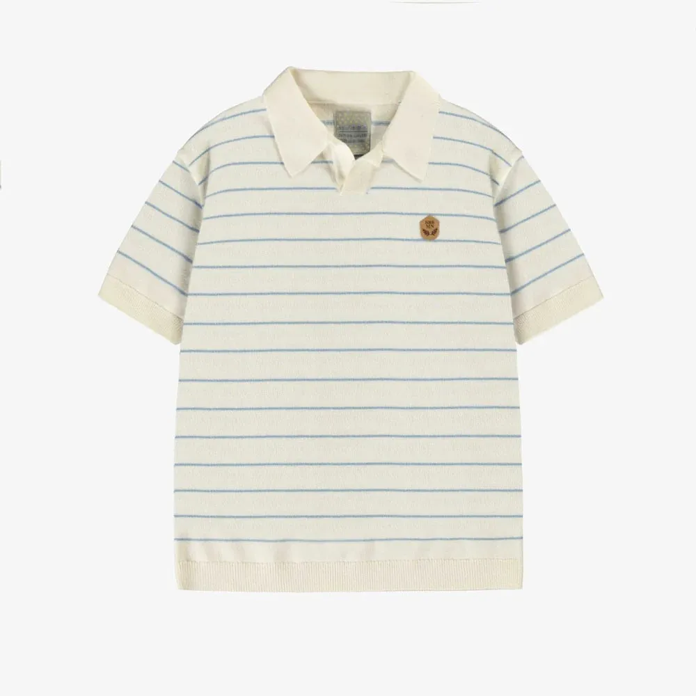 Polo-Neck Knit Striped T-shirt