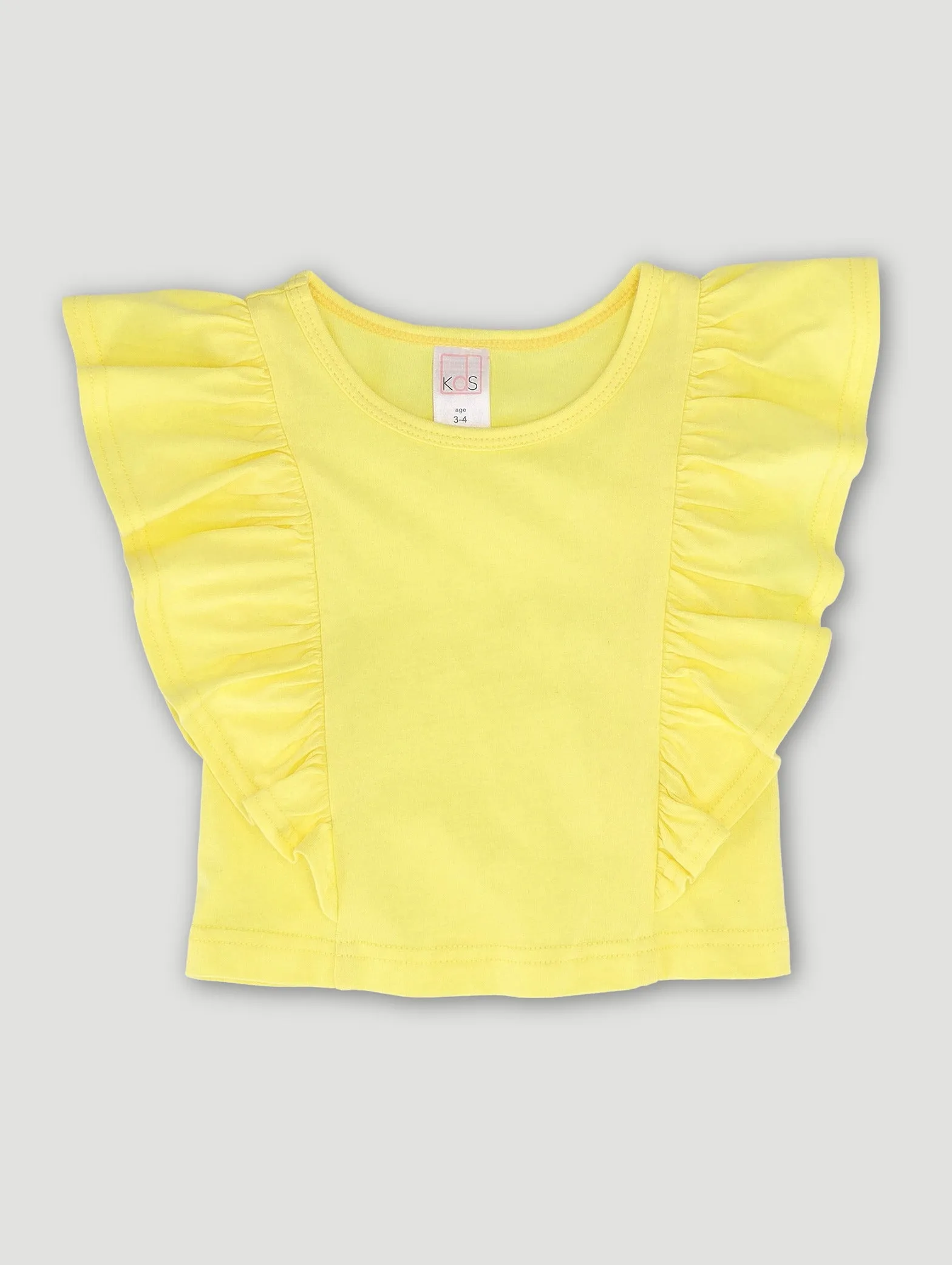 Pre-Girls Flutter Sleeve Plain Tee - Yellow