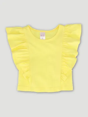 Pre-Girls Flutter Sleeve Plain Tee - Yellow