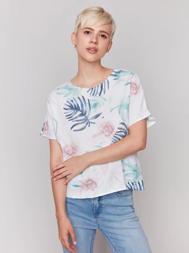 Printed Linen Dolman Top - Lush - C4487-032