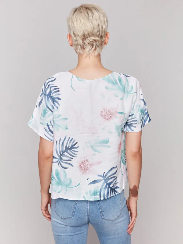 Printed Linen Dolman Top - Lush - C4487-032