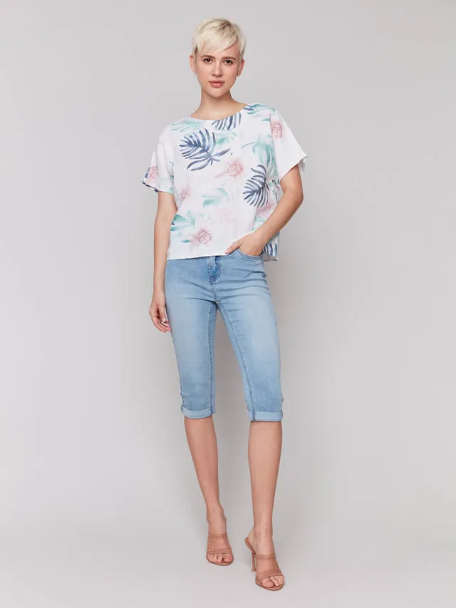Printed Linen Dolman Top - Lush - C4487-032