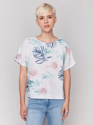 Printed Linen Dolman Top - Lush - C4487-032