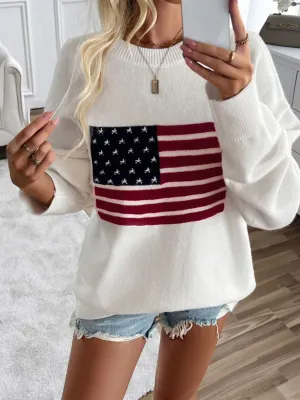 Proud To Be An American Flag Round Neck Long Sleeve Knit Top