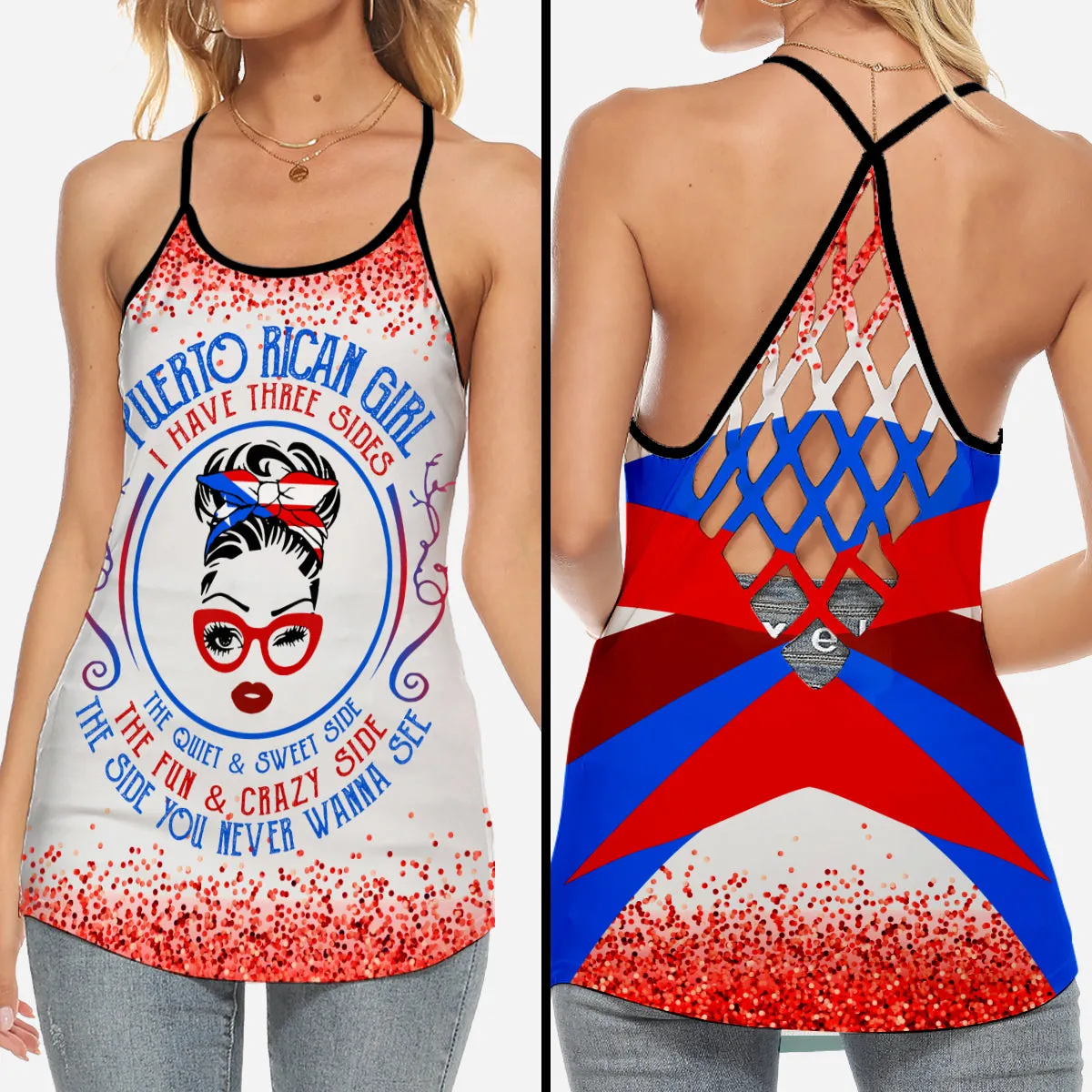 Puerto Rico Criss Cross Tank Top Puerto Rican Girls Are Sunshine Mixed With A Little Hurricane