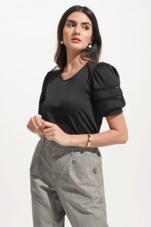 Puff Sleeve Tee with Openwork Detail