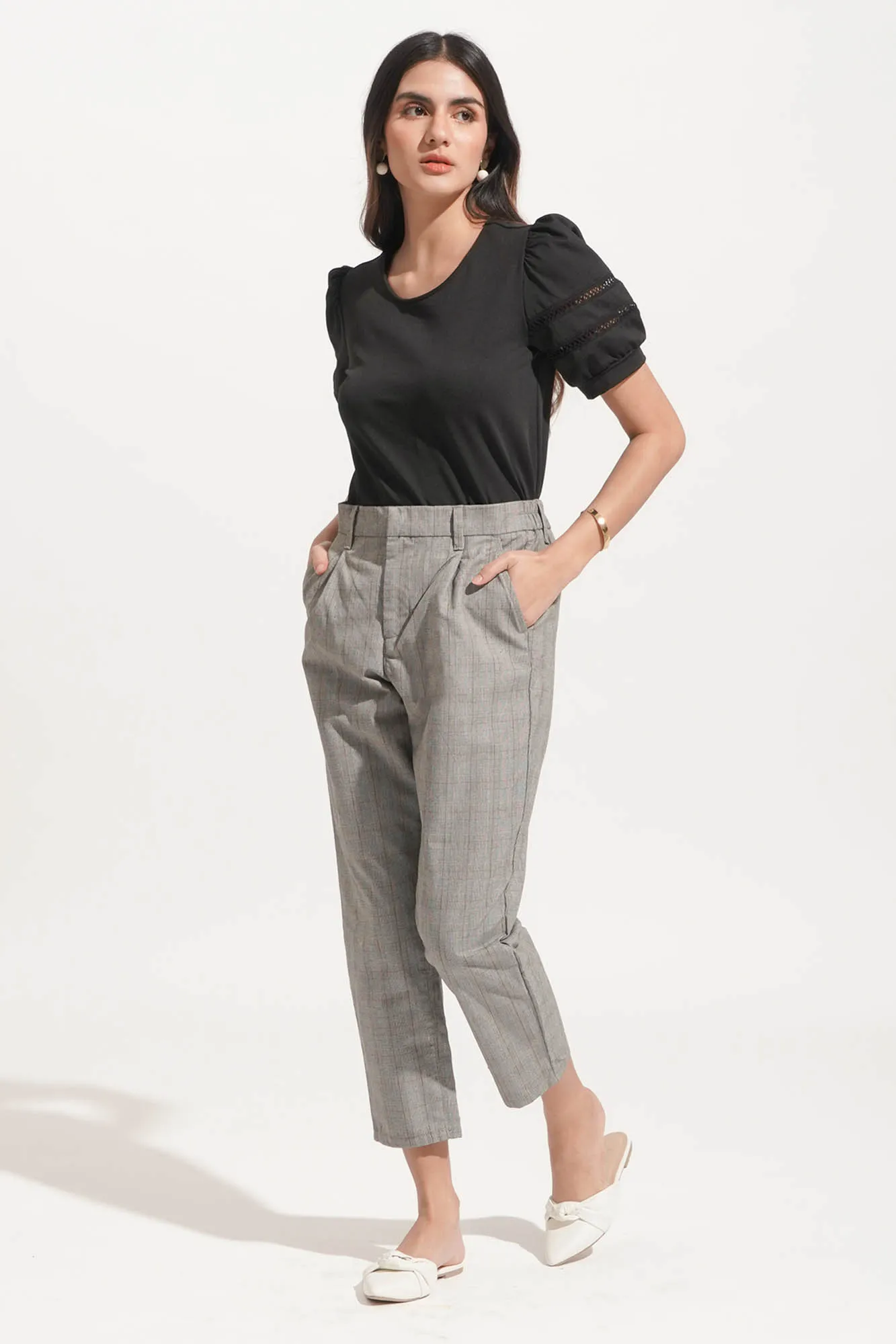 Puff Sleeve Tee with Openwork Detail