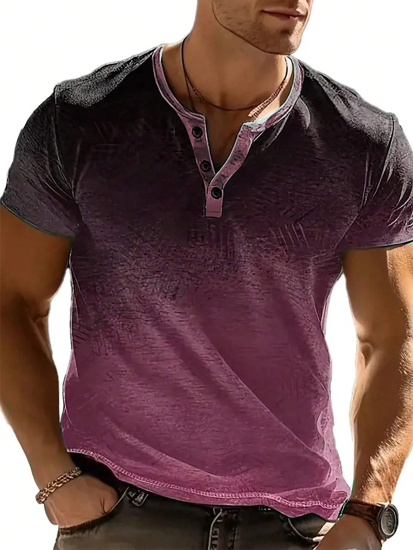 QA LEGND Men's Slim-Fit Gradient Color Buttoned Polo Shirt, Summer