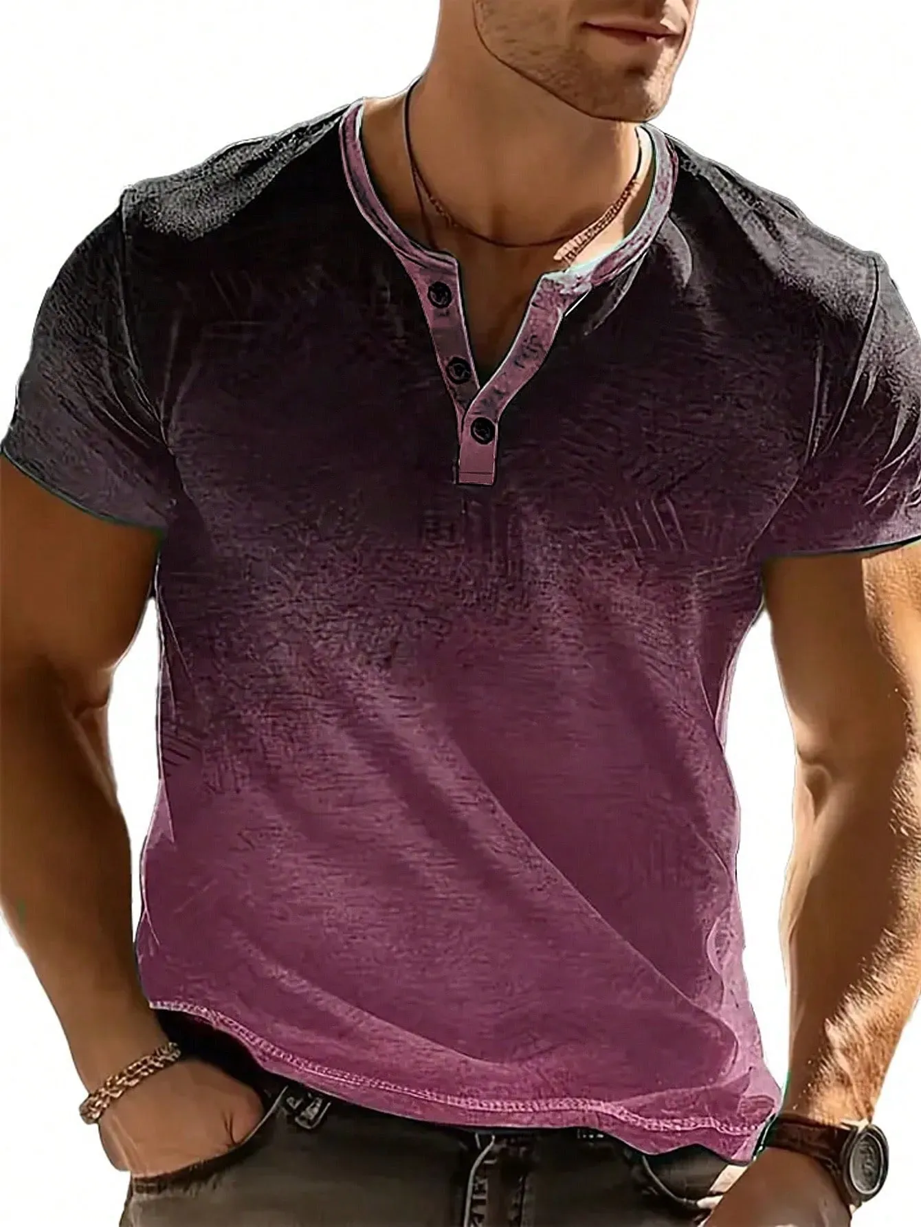 QA LEGND Men's Slim-Fit Gradient Color Buttoned Polo Shirt, Summer