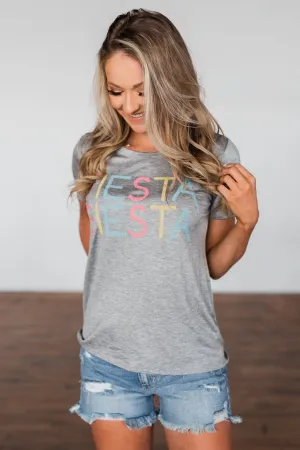 "Fiesta Siesta" Graphic Top- Grey