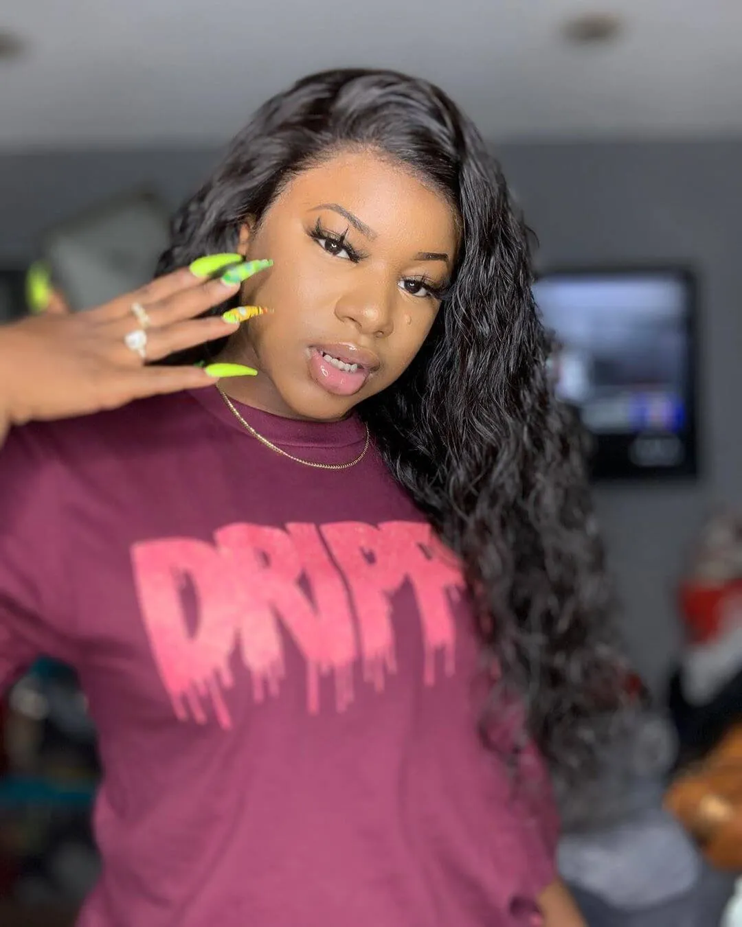 Rainbow Coral Glitter Drippin | Maroon Tee