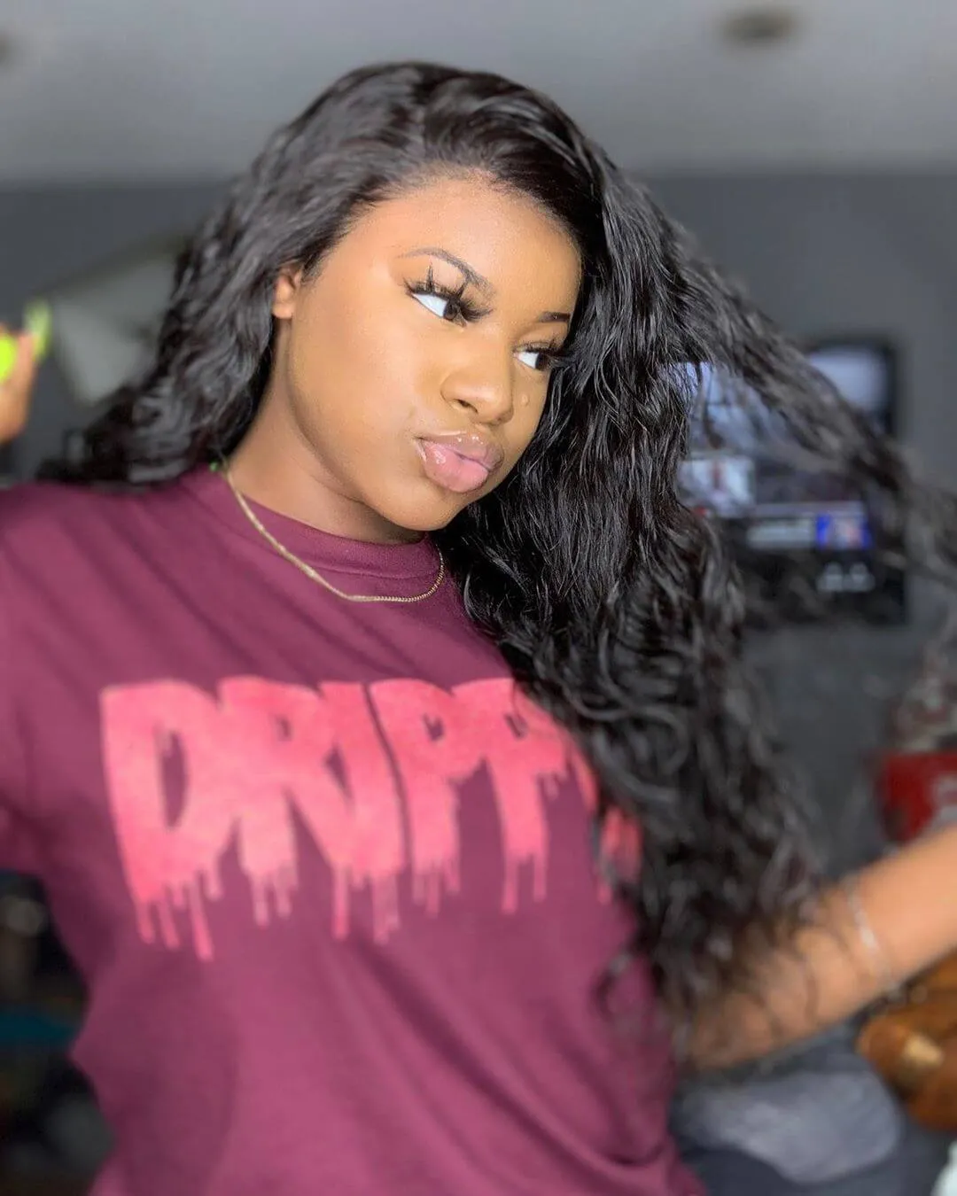 Rainbow Coral Glitter Drippin | Maroon Tee