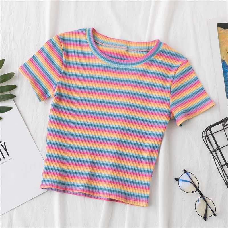 Rainbow Stripe Cropped Top-D750 | Inspanda