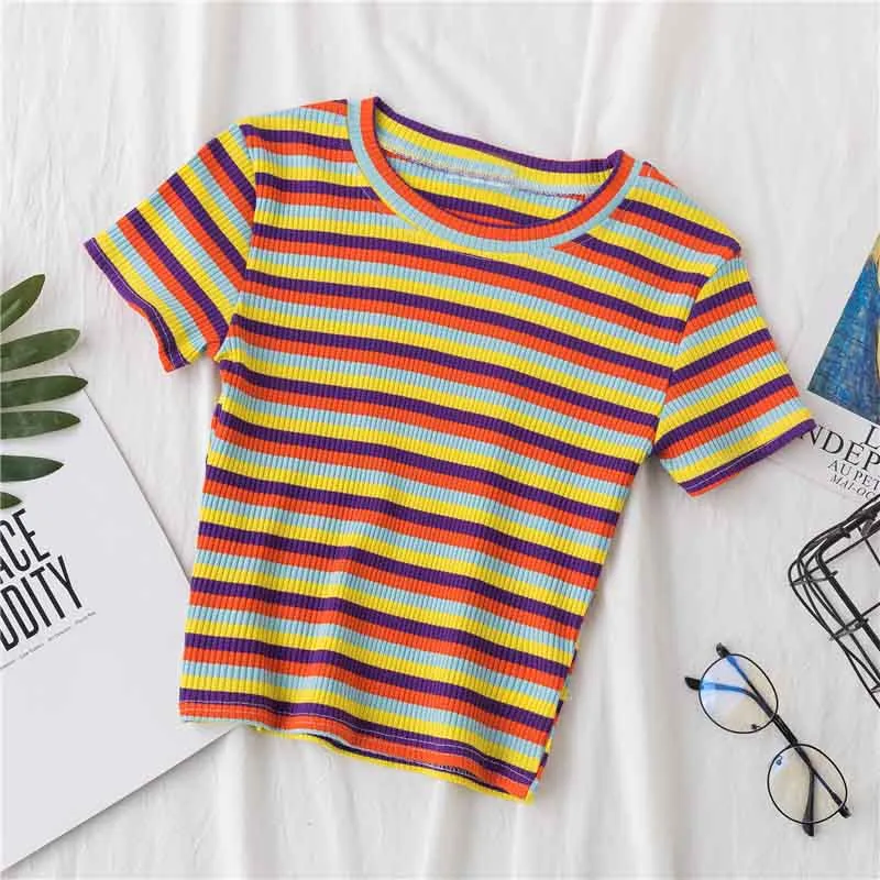 Rainbow Stripe Cropped Top-D750 | Inspanda