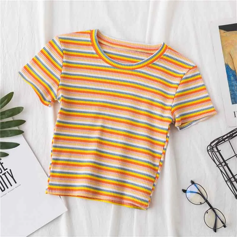 Rainbow Stripe Cropped Top-D750 | Inspanda