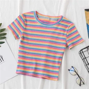 Rainbow Stripe Cropped Top-D750 | Inspanda