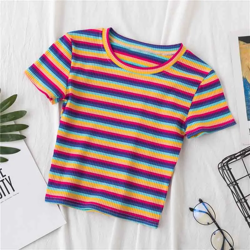 Rainbow Stripe Cropped Top-D750 | Inspanda