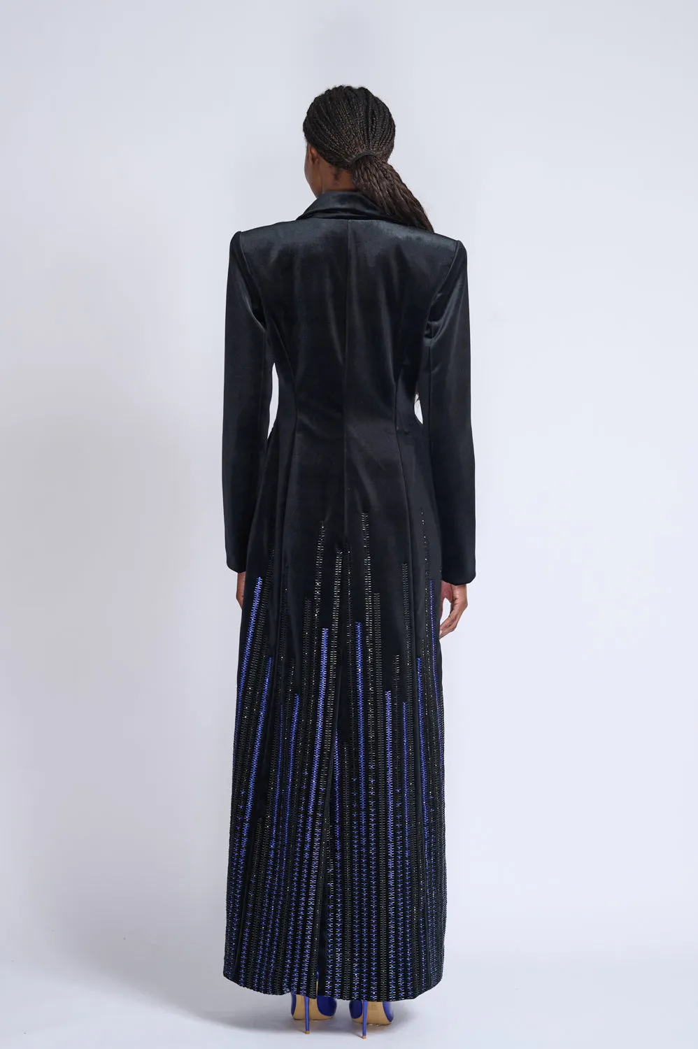 Rayure Embroidered Velvet Refer Coat