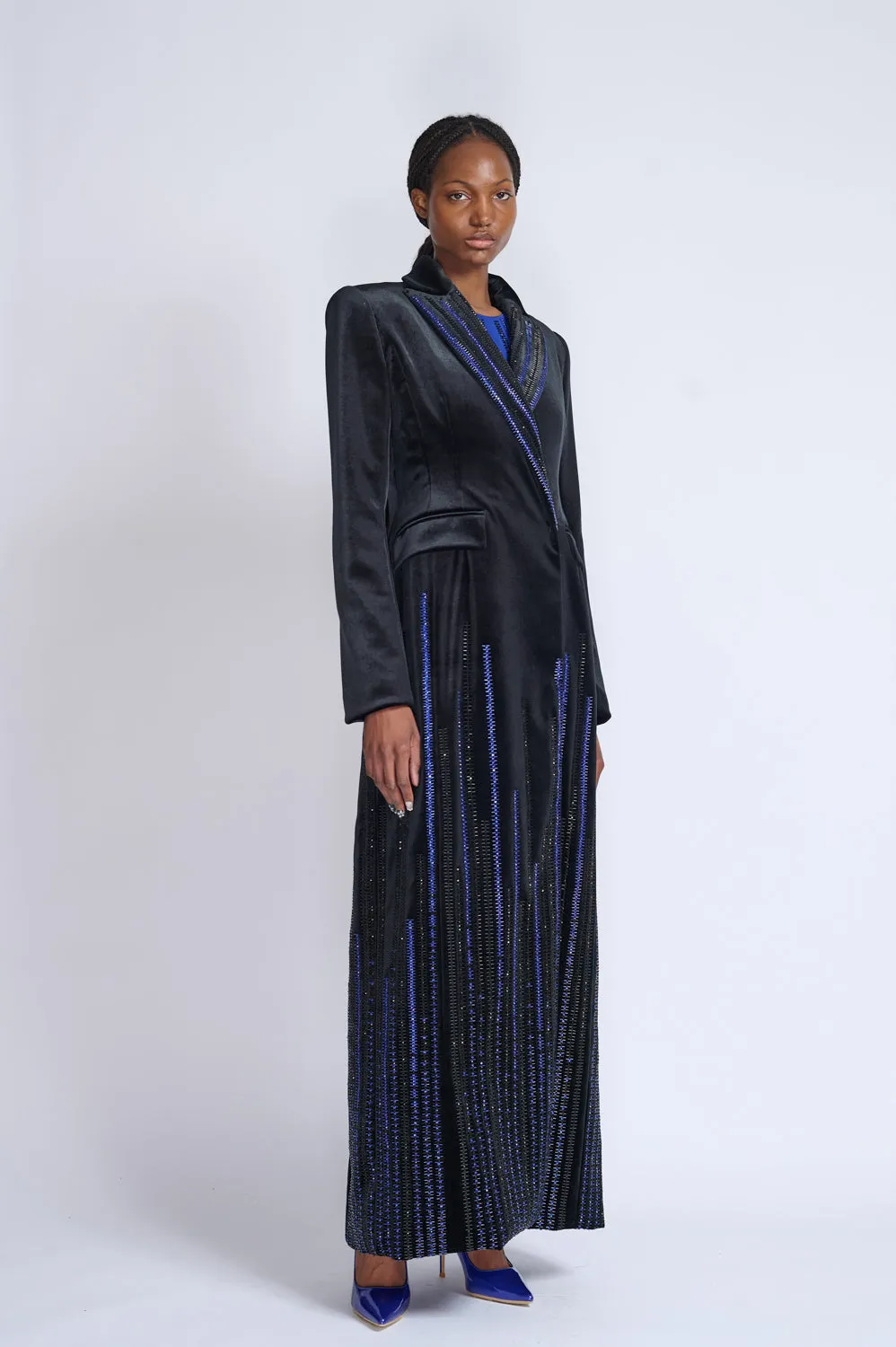 Rayure Embroidered Velvet Refer Coat