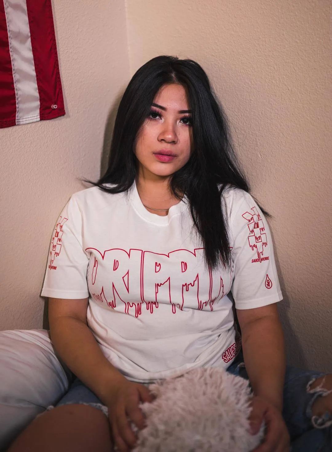 Red Drippin Outline | White Tee (Outline Sleeves)