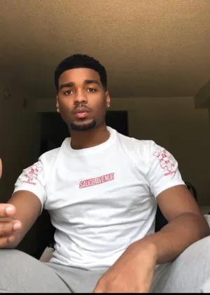 Red SA Outline/ Outline Checker Sleeves (S)  | White Tee