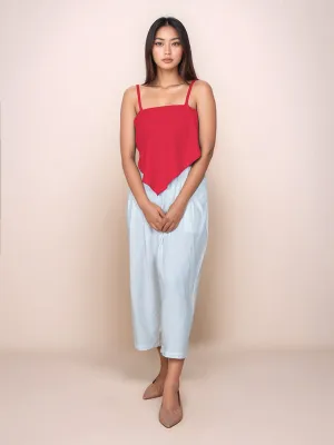 Red Solid Sleeveless Crop Top
