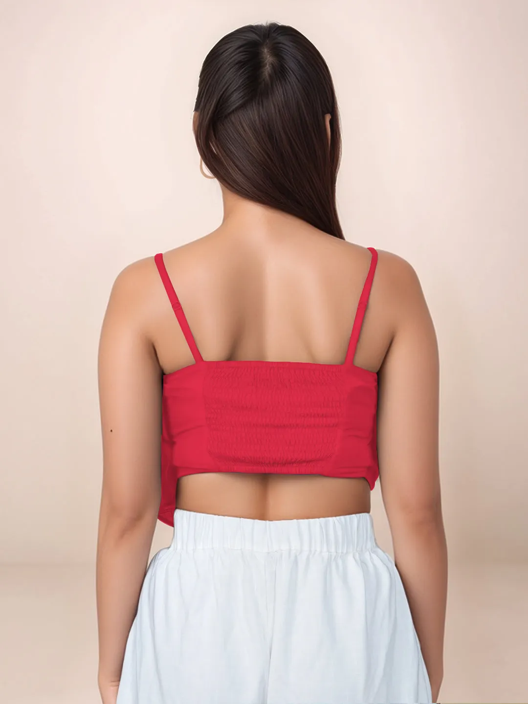 Red Solid Sleeveless Crop Top
