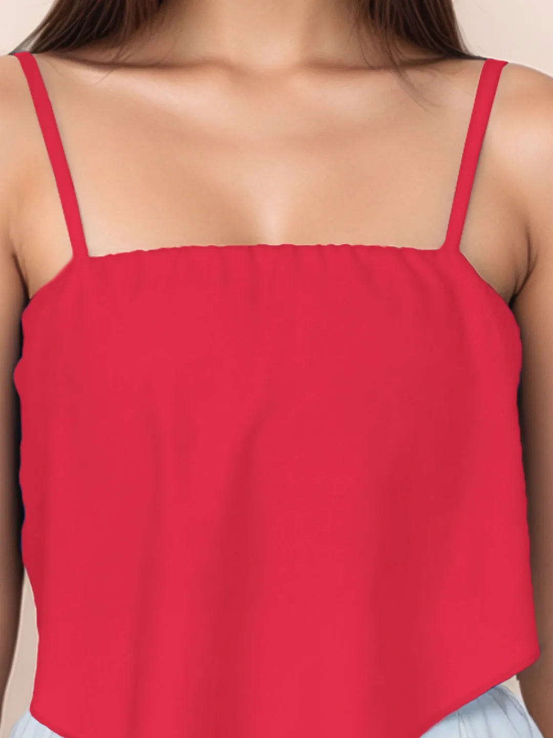 Red Solid Sleeveless Crop Top