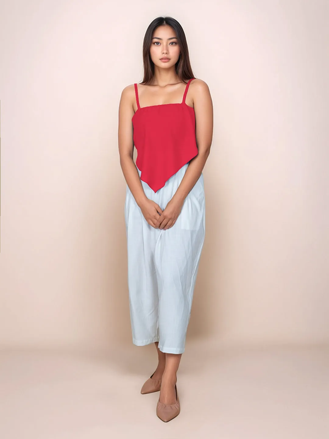 Red Solid Sleeveless Crop Top