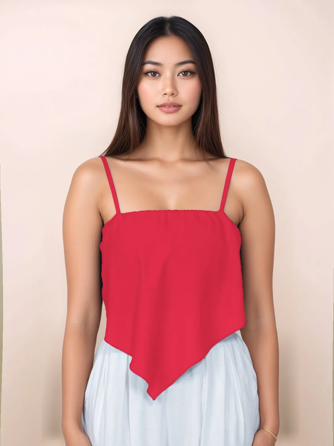 Red Solid Sleeveless Crop Top