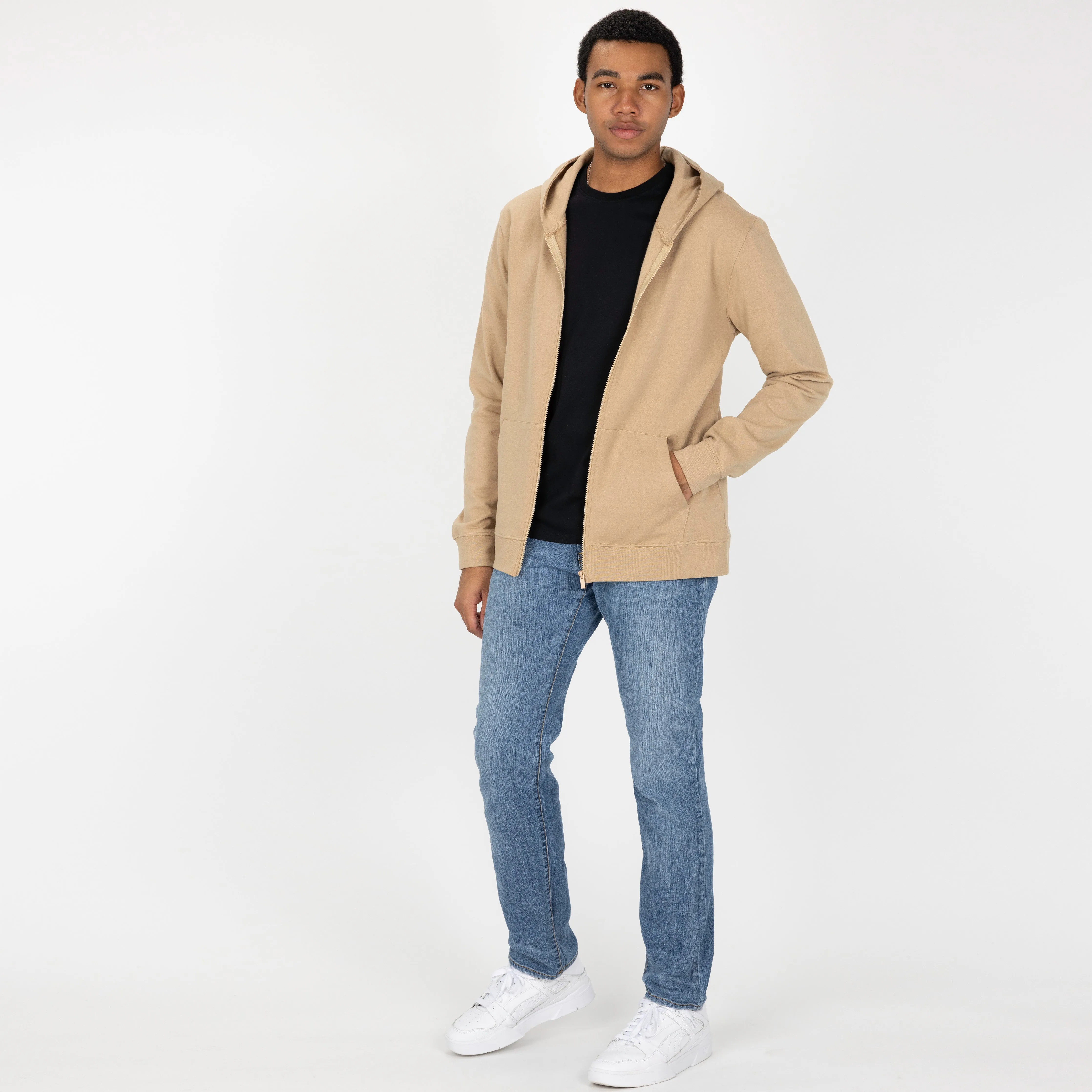 Retro Classic Zip Hoodie - Tan