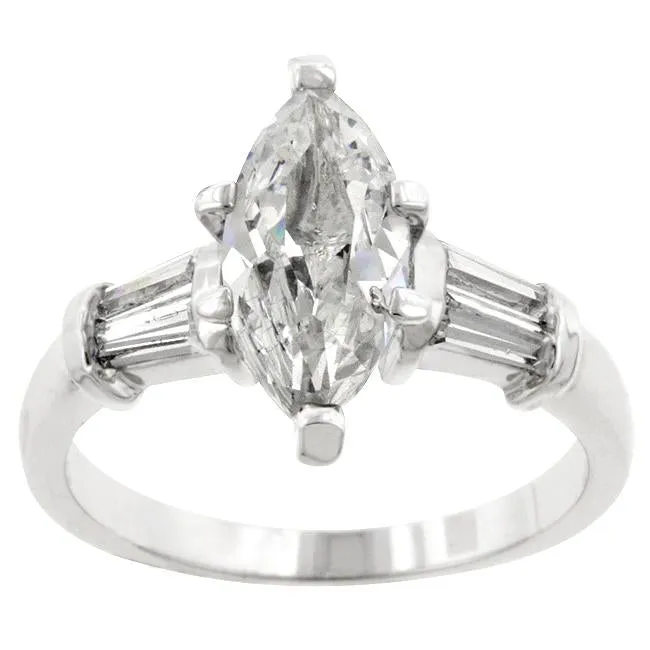 Rhodium Plated Marquise Centerpiece Ring