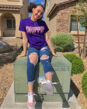 Rose Gold Glitter Drippin | Purple Tee