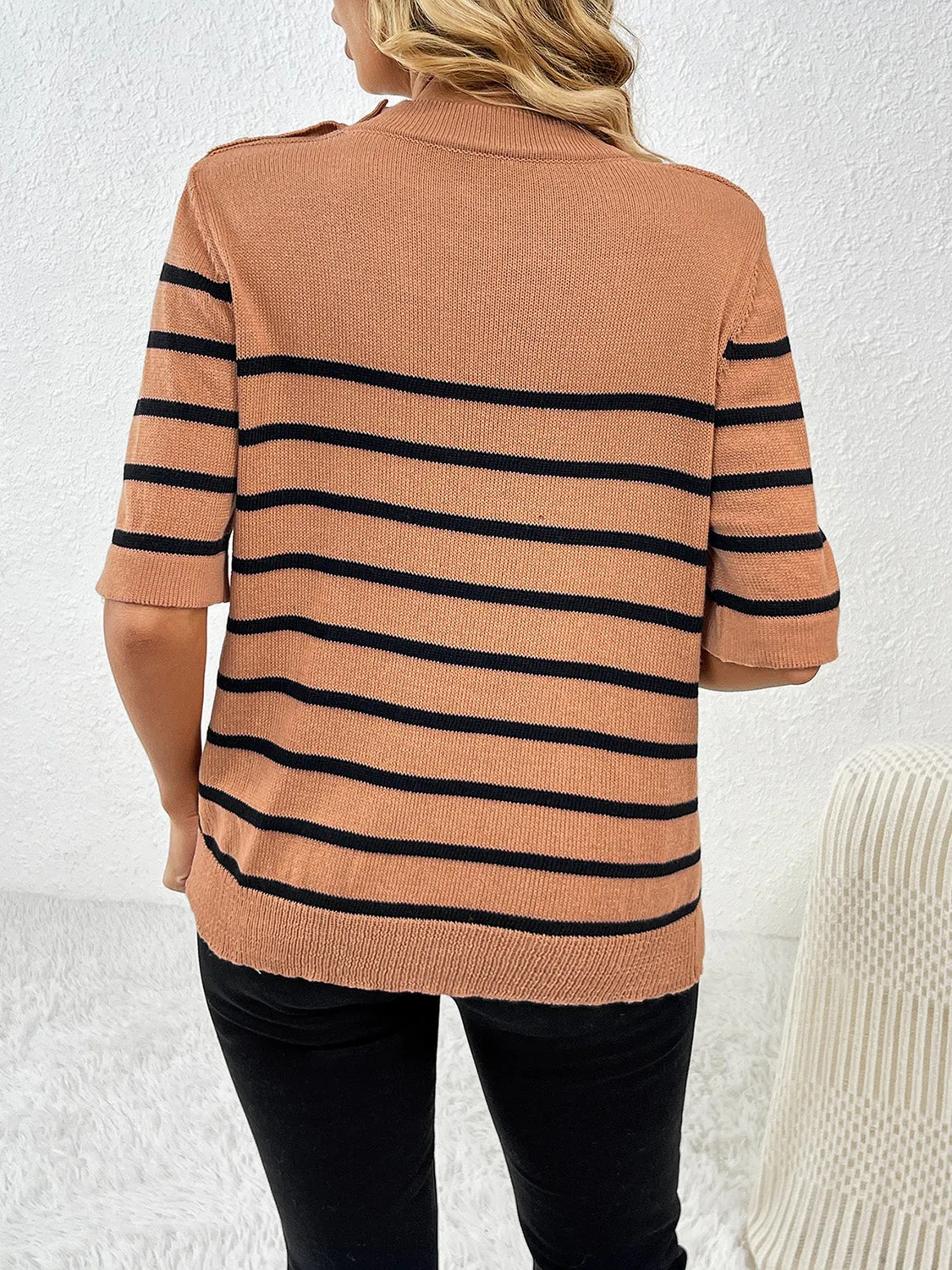 Rowan Striped Round Neck Half Sleeve Knit Top