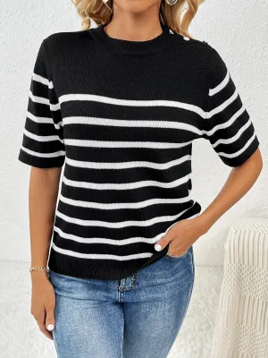Rowan Striped Round Neck Half Sleeve Knit Top