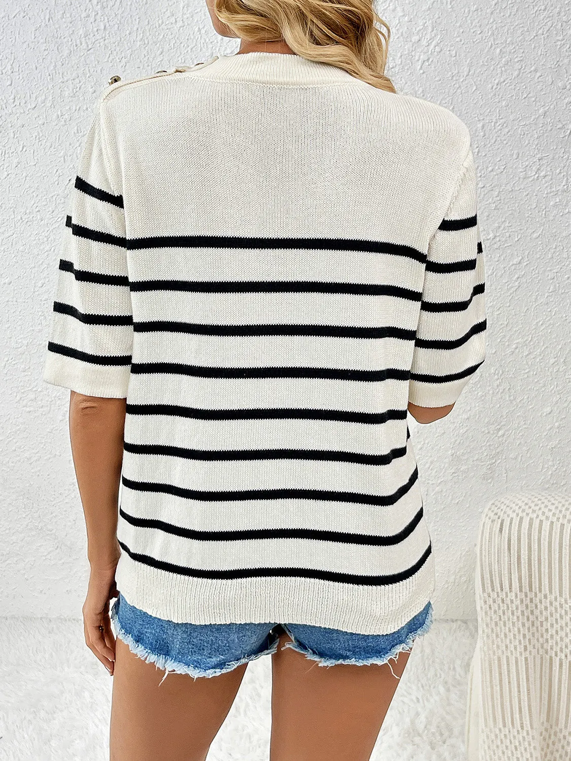 Rowan Striped Round Neck Half Sleeve Knit Top